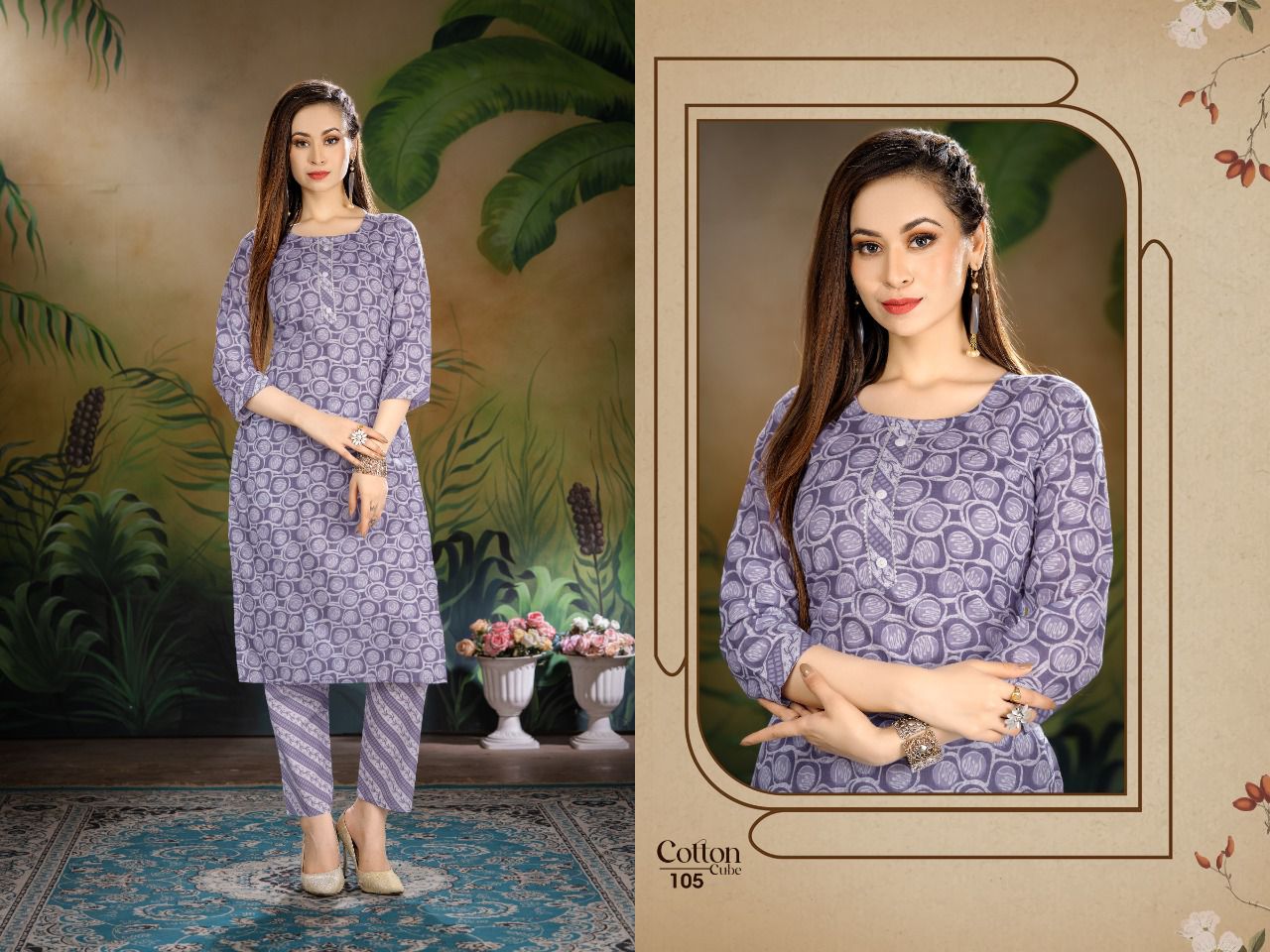 Cotton Cube 101 Cotton Printed Ethnic Wear Kurti With Pant Collection